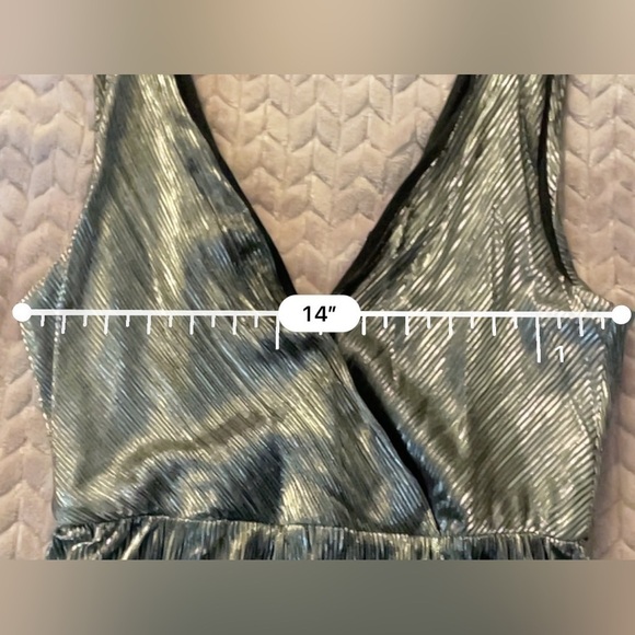 Y2K Metallic Dress Plunge Neck Black Silver Dress S party dress - Picture 8 of 11